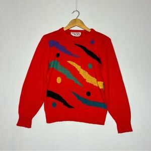 Clifton Place Knits Made In The USA Vintage Red Geometric Sweater